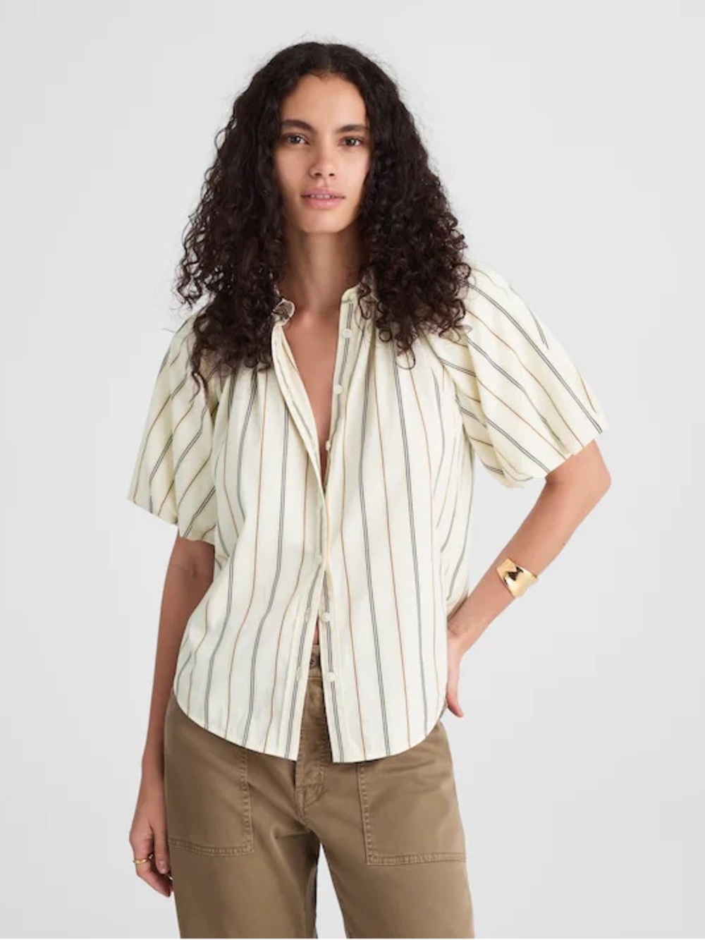 Madewell Shirred Bubble Sleeve Button Up Shirt